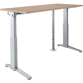 Schäfer Shop Genius Schreibtisch PLANOVA ERGOSTYLE S, elektrisch höhenverstellbar, C-Fuß, B 1600 mm, Eiche/alusilber, Memorymaster, Kabelschlange