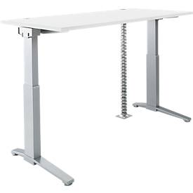 Schäfer Shop Genius Schreibtisch PLANOVA ERGOSTYLE S, elektrisch höhenverstellbar, C-Fuß, B 1600 mm, weiß/alusilber, Memorymaster, Kabelschlange