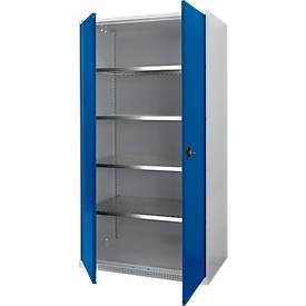 Schäfer Shop Genius Schwerlastschrank FS, Stahlblech, B 1055 x T 520 x H 1950 mm, 5 OH, weißalu/enzianblau, bis 1000 kg