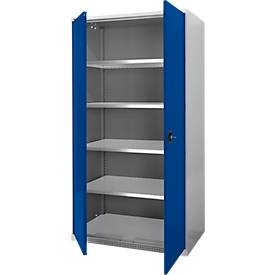 Schäfer Shop Genius Schwerlastschrank FS, Stahlblech, B 1055 x T 620 x H 1950 mm, 5 OH, weißalu/enzianblau, bis 1000 kg