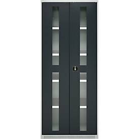 Schäfer Shop Genius Schwerlastschrank FS, Stahlblech, mit Sichtfenster, B 1055 x T 520 x H 1950 mm, 5 OH, lichtgrau/anthrazitgrau, bis 1000 kg
