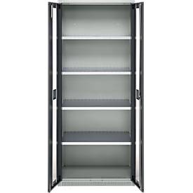 Schäfer Shop Genius Schwerlastschrank FS, Stahlblech, mit Sichtfenster, B 1055 x T 520 x H 1950 mm, 5 OH, lichtgrau/anthrazitgrau, bis 1000 kg