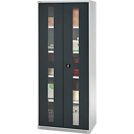 Schäfer Shop Genius Schwerlastschrank FS, Stahlblech, mit Sichtfenster, B 1055 x T 520 x H 1950 mm, 5 OH, lichtgrau/anthrazitgrau, bis 1000 kg