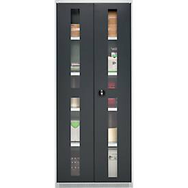 Schäfer Shop Genius Schwerlastschrank FS, Stahlblech, mit Sichtfenster, B 1055 x T 520 x H 1950 mm, 5 OH, lichtgrau/anthrazitgrau, bis 1000 kg