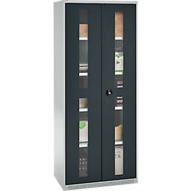 Schäfer Shop Genius Schwerlastschrank FS, Stahlblech, mit Sichtfenster, B 1055 x T 520 x H 1950 mm, 5 OH, lichtgrau/anthrazitgrau, bis 1000 kg