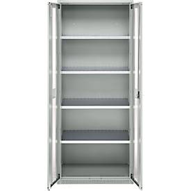 Schäfer Shop Genius Schwerlastschrank FS, Stahlblech, mit Sichtfenster, B 1055 x T 520 x H 1950 mm, 5 OH, lichtgrau, bis 1000 kg