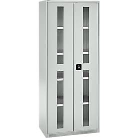 Schäfer Shop Genius Schwerlastschrank FS, Stahlblech, mit Sichtfenster, B 1055 x T 520 x H 1950 mm, 5 OH, lichtgrau, bis 1000 kg