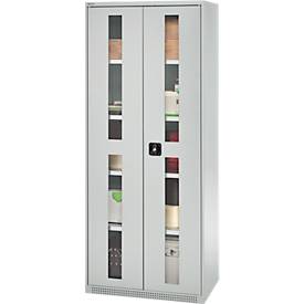 Schäfer Shop Genius Schwerlastschrank FS, Stahlblech, mit Sichtfenster, B 1055 x T 520 x H 1950 mm, 5 OH, lichtgrau, bis 1000 kg