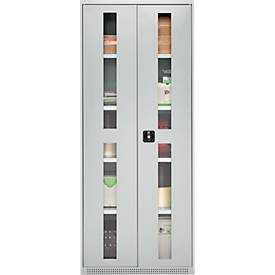 Schäfer Shop Genius Schwerlastschrank FS, Stahlblech, mit Sichtfenster, B 1055 x T 520 x H 1950 mm, 5 OH, lichtgrau, bis 1000 kg