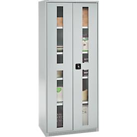 Schäfer Shop Genius Schwerlastschrank FS, Stahlblech, mit Sichtfenster, B 1055 x T 520 x H 1950 mm, 5 OH, lichtgrau, bis 1000 kg