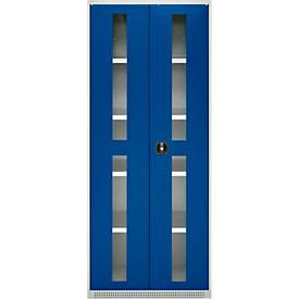 Schäfer Shop Genius Schwerlastschrank FS, Stahlblech, mit Sichtfenster, B 1055 x T 520 x H 1950 mm, 5 OH, lichtgrau/enzianblau, bis 1000 kg