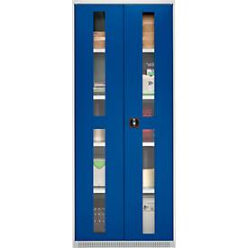 Schäfer Shop Genius Schwerlastschrank FS, Stahlblech, mit Sichtfenster, B 1055 x T 520 x H 1950 mm, 5 OH, lichtgrau/enzianblau, bis 1000 kg