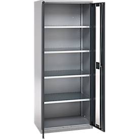 Schäfer Shop Genius Schwerlastschrank FS, Stahlblech, mit Sichtfenster, B 1055 x T 520 x H 1950 mm, 5 OH, weißalu/anthrazitgrau, bis 1000 kg