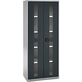 Schäfer Shop Genius Schwerlastschrank FS, Stahlblech, mit Sichtfenster, B 1055 x T 520 x H 1950 mm, 5 OH, weißalu/anthrazitgrau, bis 1000 kg