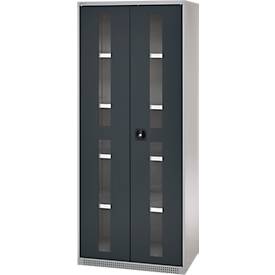 Schäfer Shop Genius Schwerlastschrank FS, Stahlblech, mit Sichtfenster, B 1055 x T 520 x H 1950 mm, 5 OH, weißalu/anthrazitgrau, bis 1000 kg