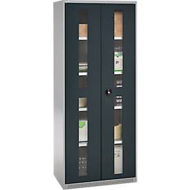 Schäfer Shop Genius Schwerlastschrank FS, Stahlblech, mit Sichtfenster, B 1055 x T 520 x H 1950 mm, 5 OH, weißalu/anthrazitgrau, bis 1000 kg