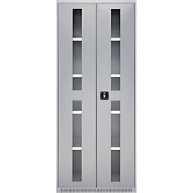 Schäfer Shop Genius Schwerlastschrank FS, Stahlblech, mit Sichtfenster, B 1055 x T 520 x H 1950 mm, 5 OH, weißalu, bis 1000 kg