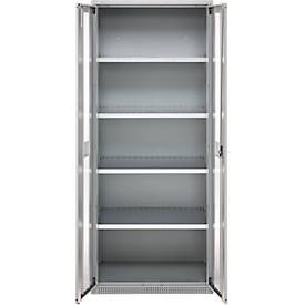 Schäfer Shop Genius Schwerlastschrank FS, Stahlblech, mit Sichtfenster, B 1055 x T 520 x H 1950 mm, 5 OH, weißalu, bis 1000 kg