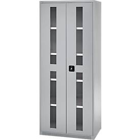 Schäfer Shop Genius Schwerlastschrank FS, Stahlblech, mit Sichtfenster, B 1055 x T 520 x H 1950 mm, 5 OH, weißalu, bis 1000 kg