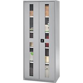 Schäfer Shop Genius Schwerlastschrank FS, Stahlblech, mit Sichtfenster, B 1055 x T 520 x H 1950 mm, 5 OH, weißalu, bis 1000 kg