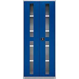 Schäfer Shop Genius Schwerlastschrank FS, Stahlblech, mit Sichtfenster, B 1055 x T 520 x H 1950 mm, 5 OH, weißalu/enzianblau, bis 1000 kg