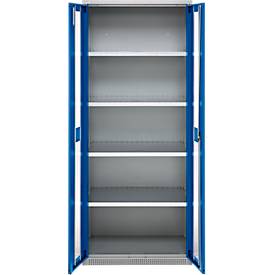 Schäfer Shop Genius Schwerlastschrank FS, Stahlblech, mit Sichtfenster, B 1055 x T 520 x H 1950 mm, 5 OH, weißalu/enzianblau, bis 1000 kg