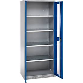 Schäfer Shop Genius Schwerlastschrank FS, Stahlblech, mit Sichtfenster, B 1055 x T 520 x H 1950 mm, 5 OH, weißalu/enzianblau, bis 1000 kg