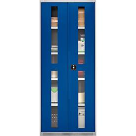 Schäfer Shop Genius Schwerlastschrank FS, Stahlblech, mit Sichtfenster, B 1055 x T 520 x H 1950 mm, 5 OH, weißalu/enzianblau, bis 1000 kg