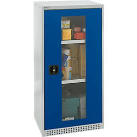 Schäfer Shop Genius Sichttürschrank FS, 3 OH, abschließbar, 2 Fachböden, bis 250 kg, B 545 mm, Stahl, lichtgrau RAL 7035/enzianblau RAL 5010