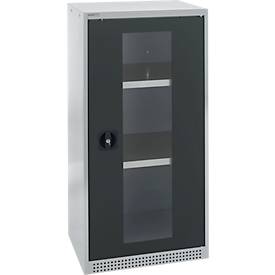 Schäfer Shop Genius Sichttürschrank FS, 3 OH, abschließbar, 2 Fachböden, bis 250 kg, B 545 mm, Stahl, weißaluminium RAL 9006/anthrazitgrau RAL 7016
