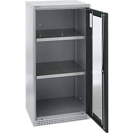 Schäfer Shop Genius Sichttürschrank FS, 3 OH, abschließbar, 2 Fachböden, bis 250 kg, B 545 mm, Stahl, weißaluminium RAL 9006/anthrazitgrau RAL 7016