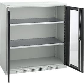 Schäfer Shop Genius Sichttürschrank FS, 3 OH, abschließbar, 2 Fachböden, bis 450 kg, B 1055 mm, Stahl, lichtgrau RAL 7035/anthrazitgrau RAL 7016
