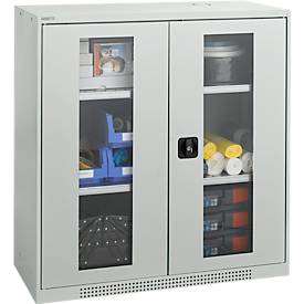 Schäfer Shop Genius Sichttürschrank FS, 3 OH, abschließbar, 2 Fachböden, bis 450 kg, B 1055 mm, Stahl, lichtgrau RAL 7035/lichtgrau RAL 7035