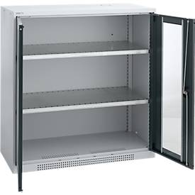 Schäfer Shop Genius Sichttürschrank FS, 3 OH, abschließbar, 2 Fachböden, bis 450 kg, B 1055 mm, Stahl, weißaluminium RAL 9006/anthrazitgrau RAL 7016