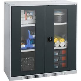 Schäfer Shop Genius Sichttürschrank FS, 3 OH, abschließbar, 2 Fachböden, bis 450 kg, B 1055 mm, Stahl, weißaluminium RAL 9006/anthrazitgrau RAL 7016