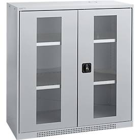 Schäfer Shop Genius Sichttürschrank FS, 3 OH, abschließbar, 2 Fachböden, bis 450 kg, B 1055 mm, Stahl, weißaluminium RAL 9006/weißaluminium RAL 9006