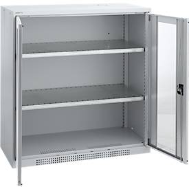 Schäfer Shop Genius Sichttürschrank FS, 3 OH, abschließbar, 2 Fachböden, bis 450 kg, B 1055 mm, Stahl, weißaluminium RAL 9006/weißaluminium RAL 9006