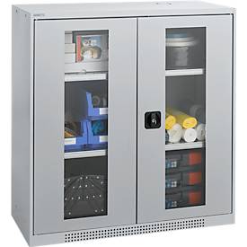 Schäfer Shop Genius Sichttürschrank FS, 3 OH, abschließbar, 2 Fachböden, bis 450 kg, B 1055 mm, Stahl, weißaluminium RAL 9006/weißaluminium RAL 9006
