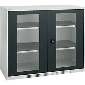 Schäfer Shop Genius Sichttürschrank FS, 3 OH, abschließbar, 2 Fachböden, bis 450 kg, B 1343 mm, Stahl, lichtgrau RAL 7035/anthrazitgrau RAL 7016