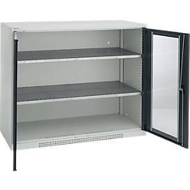 Schäfer Shop Genius Sichttürschrank FS, 3 OH, abschließbar, 2 Fachböden, bis 450 kg, B 1343 mm, Stahl, lichtgrau RAL 7035/anthrazitgrau RAL 7016
