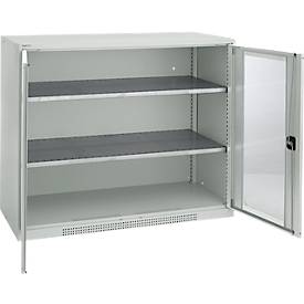 Schäfer Shop Genius Sichttürschrank FS, 3 OH, abschließbar, 2 Fachböden, bis 450 kg, B 1343 mm, Stahl, lichtgrau RAL 7035/lichtgrau RAL 7035