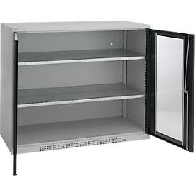 Schäfer Shop Genius Sichttürschrank FS, 3 OH, abschließbar, 2 Fachböden, bis 450 kg, B 1343 mm, Stahl, weißaluminium RAL 9006/anthrazitgrau RAL 7016