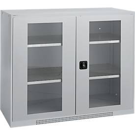 Schäfer Shop Genius Sichttürschrank FS, 3 OH, abschließbar, 2 Fachböden, bis 450 kg, B 1343 mm, Stahl, weißaluminium RAL 9006/weißaluminium RAL 9006
