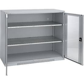 Schäfer Shop Genius Sichttürschrank FS, 3 OH, abschließbar, 2 Fachböden, bis 450 kg, B 1343 mm, Stahl, weißaluminium RAL 9006/weißaluminium RAL 9006