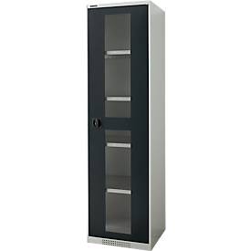 Schäfer Shop Genius Sichttürschrank FS, 5 OH, abschließbar, 4 Fachböden, bis 250 kg, B 545 mm, Stahl, lichtgrau RAL 7035/anthrazitgrau RAL 7016