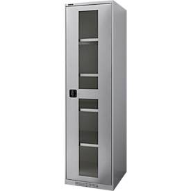 Schäfer Shop Genius Sichttürschrank FS, 5 OH, abschließbar, 4 Fachböden, bis 250 kg, B 545 mm, Stahl, weißaluminium RAL 9006/weißaluminium RAL 9006
