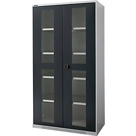 Schäfer Shop Genius Sichttürschrank FS, 5 OH, abschließbar, 4 Fachböden, bis 450 kg, B 1055 mm, Stahl, weißaluminium RAL 9006/anthrazitgrau RAL 7016