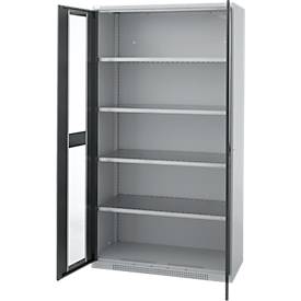 Schäfer Shop Genius Sichttürschrank FS, 5 OH, abschließbar, 4 Fachböden, bis 450 kg, B 1055 mm, Stahl, weißaluminium RAL 9006/anthrazitgrau RAL 7016