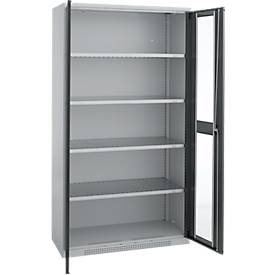 Schäfer Shop Genius Sichttürschrank FS, 5 OH, abschließbar, 4 Fachböden, bis 450 kg, B 1055 mm, Stahl, weißaluminium RAL 9006/anthrazitgrau RAL 7016