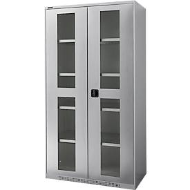 Schäfer Shop Genius Sichttürschrank FS, 5 OH, abschließbar, 4 Fachböden, bis 450 kg, B 1055 mm, Stahl, weißaluminium RAL 9006/weißaluminium RAL 9006